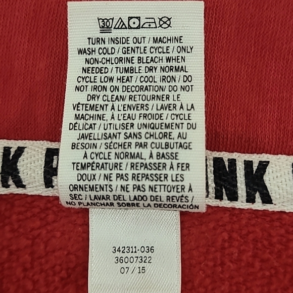 PINK VICTORIA'S SECRET Red Quarter Zip Sweatshirt Black Logo Down Arms -Size XS - Picture 11 of 14